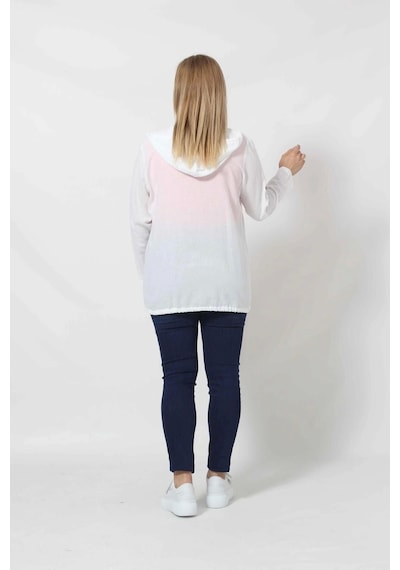 Moda Berray B1016b Beyaz Yıldız Baskılı Kapüşonlu Fermuarlı Ceket Beyaz