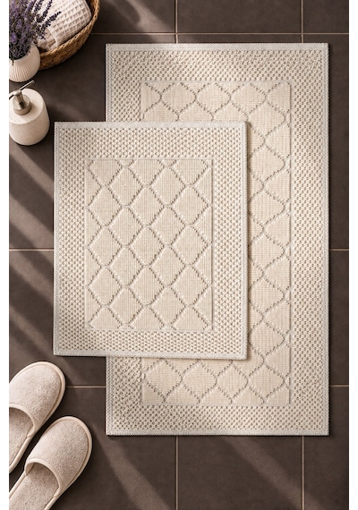 Sakura Sk017a Doğal Pamuk 2'li Banyo Paspas Seti 60x100 60x50cm Kaymaz Taban Makinada Yıkanabilir Kemik