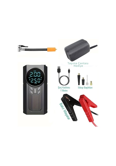 Yage Ka-841 4'ü 1 Arada Akü Takviye Ve Kompresörlü Hava Pompası 12v - Dijital Ekranlı