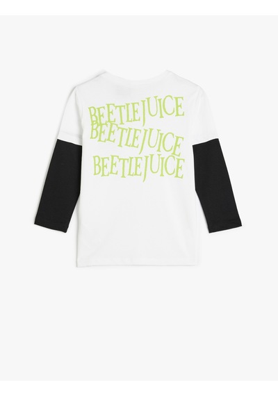 Koton Beetlejuice Tişört Lisanslı Uzun Kollu Bisiklet Yaka Beyaz 5wkb10340tk Beyaz