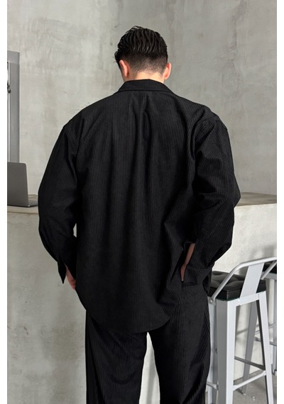 Erkek Oversize Kesim Kadife Gömlek Siyah