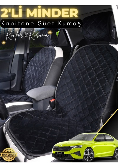 Skoda Octavia 4 Uyumlu 2'li Süet Oto Koltuk Minderi Terletmez Universal Oto Aksesuar A2 Siyah