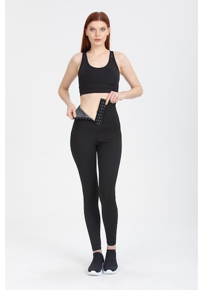 Fit Women Sauna Termal Agraflı Kopçalı Korse Tayt 4409 Siyah