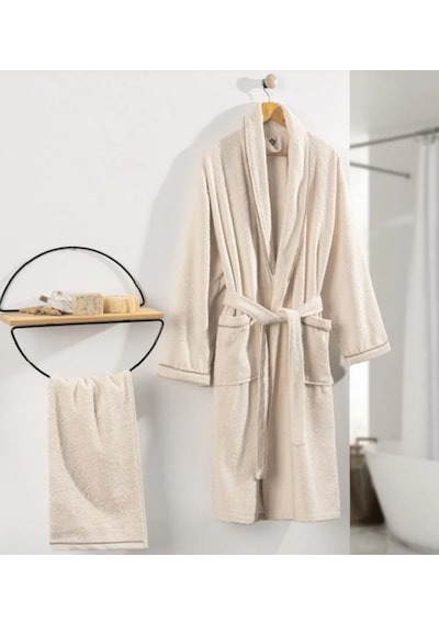 Cottonbox Delüx Tek Kişilik Bornoz Seti Krem L 5511