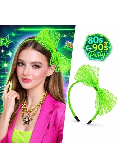 80 Ler 90 Lar Neon Yeşil Dantel Taç Fiyonklu +3