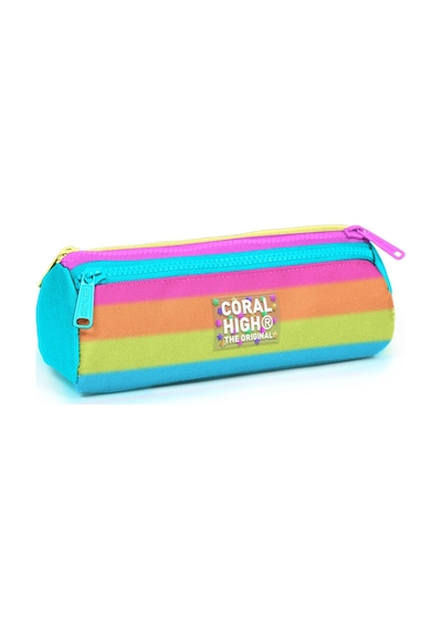 Coral High Turkuaz Pembe Renk Geçişli Kız Çocuk Üç Gözlü Okul Kalem Çantası Çok Renkli