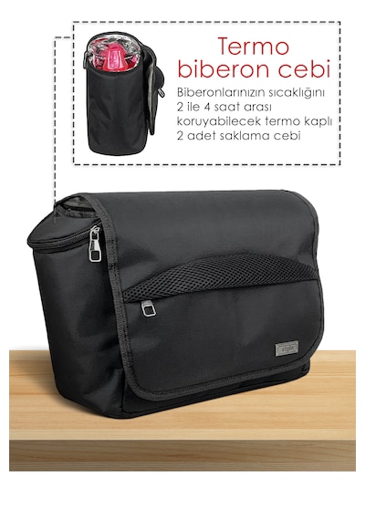 Stylo Stroller Bag Bebek Arabası ve Omuz Çantası X Pro Termos Bölümlü Siyah