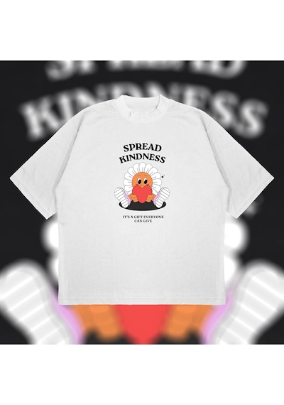 Tarzsokak Spread Kindness Oversize Unisex Pamuklu Nefes Alan Kalın Kumaşlı Beyaz