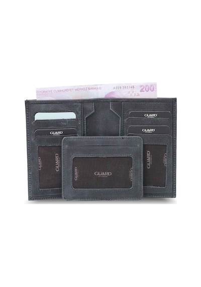 Guard Antik Siyah Hakiki Deri Çıkarılabilir Gizli Kartlıklı Erkek Cüzdan // Grd260225wt1580 Diğer