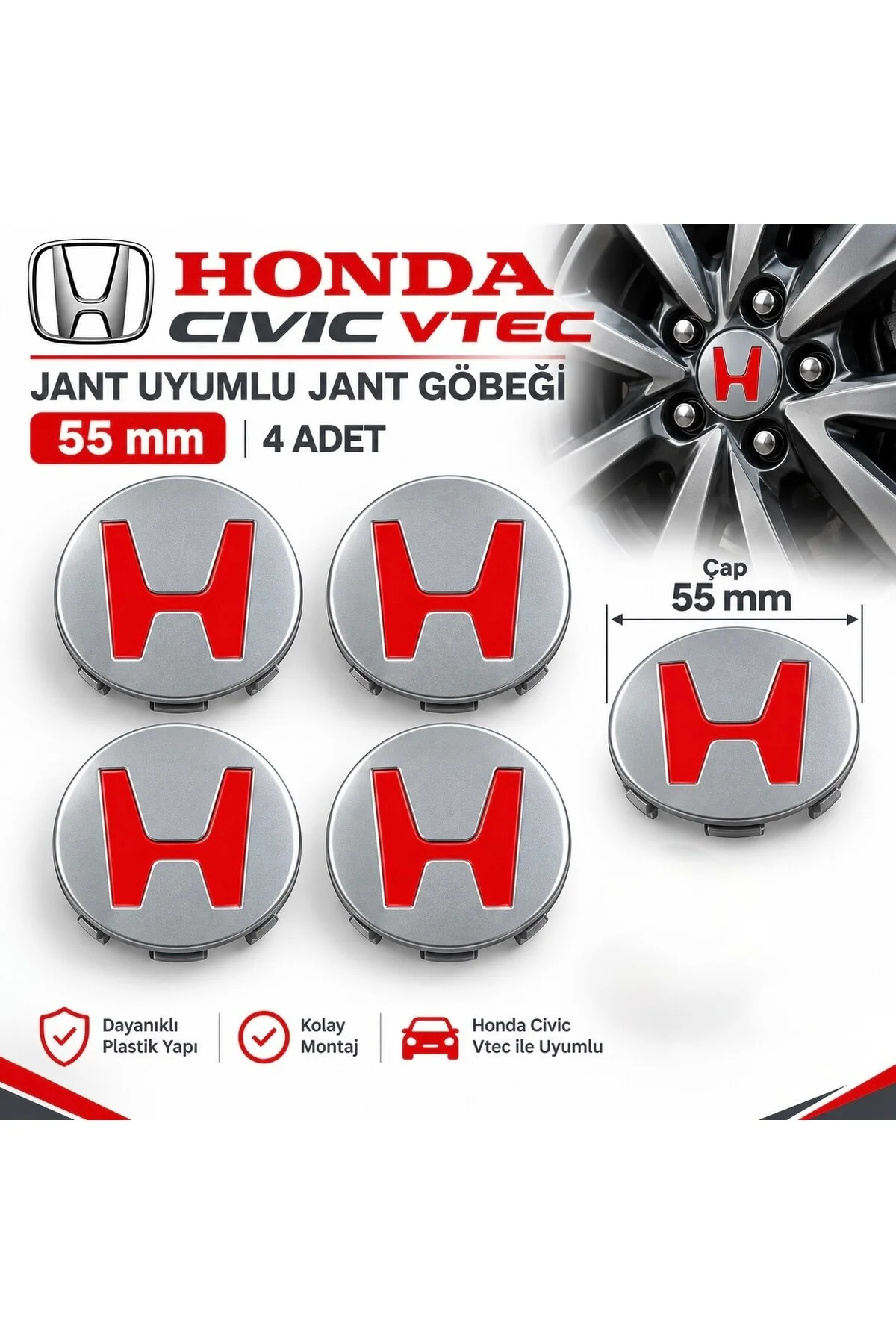 Universal Honda Cıvıc Vtec Jant Uyumlu Jant Göbeği 55 Mm