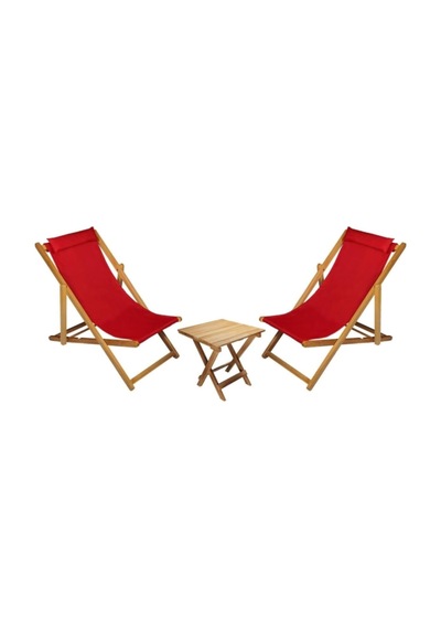 Ahşap Katlanabi Li R Taşinir Şezlong. Plaj, Bahçe, Teras, Balkon Şezlongu. 3 Lü Set Kirmizi Diğer