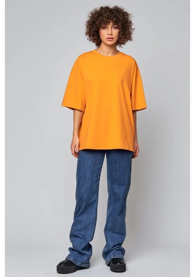 Uyguntarz Unisex Pamuklu Oversize Basic Tshirt Turuncu