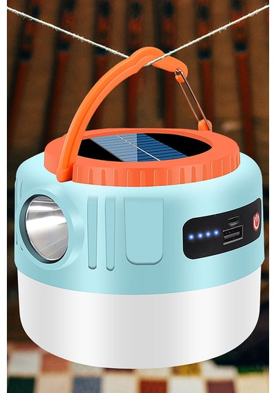 1200 Mah Şarjlı Solar Güneş Enerjili Kamp Feneri Powerbank 2 In 1 Kamp Lambası Beyaz
