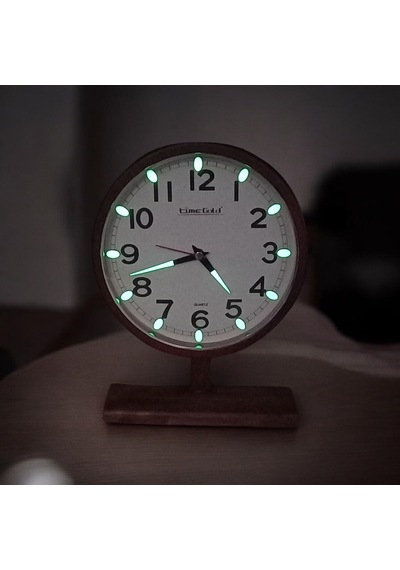 Time Gold Fosforlu Eskitme Ahşap Ayaklı Plastik Gövdeli Masa Saati Sessiz Akar Saniye Eskitme