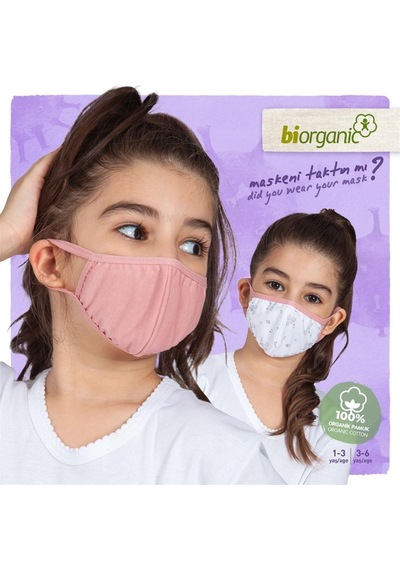 Bibaby Organik Maske 2'li Sincaplı  Beyaz - Pembe-3323