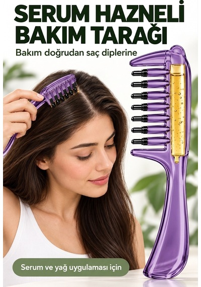 Mor Serum Hazneli Saç Tarağı Hazneli Saç Derisi Bakım Yağ Serum Tarağı Masaj Başlıklı Tarak
