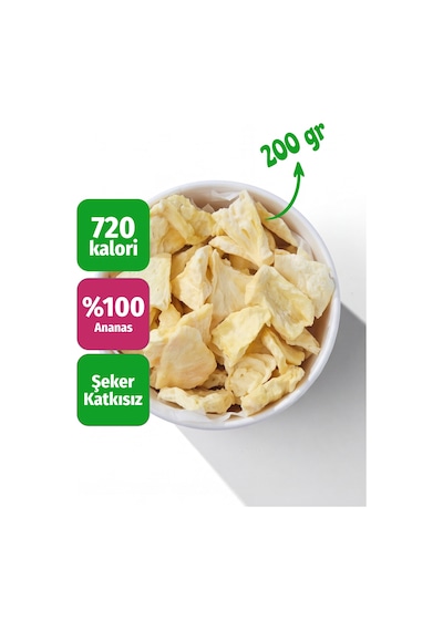 Freeze Dried Ananas Dondurularak Kurutulmuş Meyve Cipsi 200 G
