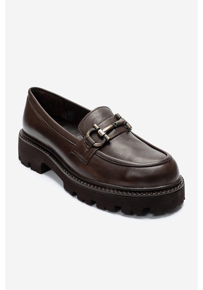 Dericlub Kadın Kalın Taban Loafer Ayakkabı Gerçek Deri Mtd 24352 Kahverengi