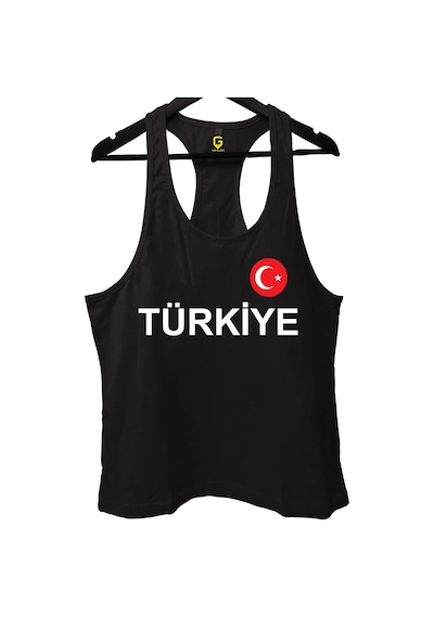 Top Glory Siyah Türkiye Baskılı Gym Fitness Tank Top Sporcu Atleti Siyah