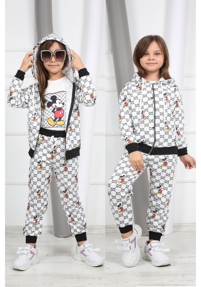 Mickey Mouse Üçlü Kız Çocuk Eşofman Takımı Tuhfetower Gri - Siyah