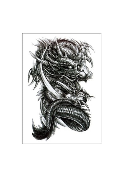 Cool Dragon Geçici Dövme Çıkartması - Kol, Bacak Ve Omuz İçin Büyük Boy Su Geçirmez Tattoo Siyah