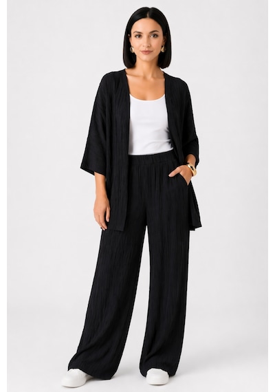 Trend Alisse Bürümcük Bol Paça Palazzo Kimono Kadın Alt Üst Takım Siyah Trend Alisse Bürümcük Bol Paça Palazzo Kimono Kadın Alt Üst Takım Siyah