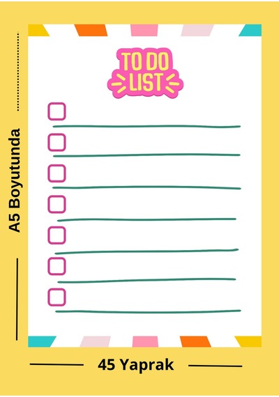 Pop Renkli A5 To Do List Neşeli Bloknot - 45 Yaprak Çok Renkli