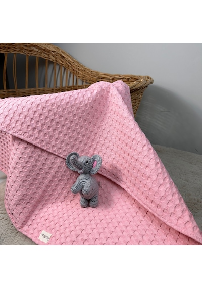 Yenidoğan Bebek Battaniyesi, Organik %100 Pamuk Bebek Pikesi, Çok Amaçlı Örtü, Pembe-sarı, 75x75 Cm
