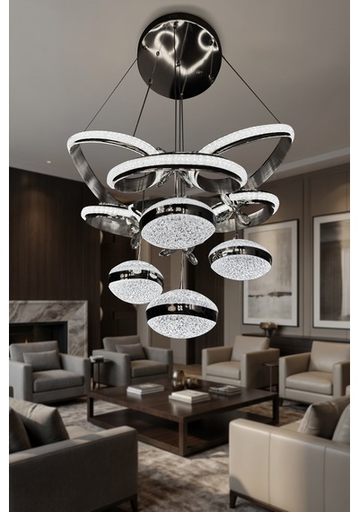 Kral Tacı Simli 4 Top Modern Sarkıt Salon - Oturma Odası Led Aviz Çok Renkli