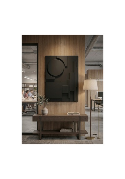 Modern Geometrik Tasarım Tamamı Suntalam Kabartmalı Dekoratif Duvar Tablosu Siyah - 943212241 Siyah