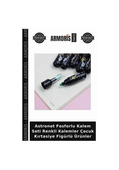 Astronot Fosforlu Kalem Seti Renkli Kalemler Çocuk Kırtasiye Figürlü Ürünler Çok Renkli