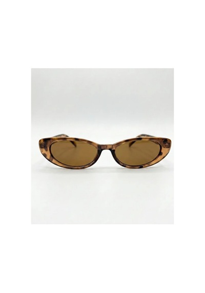 Lüks Slim Oval Leopar Desenli Uv400 Korumalı Ultra Hafif Kadın Güneş Gözlüğü Kahverengi