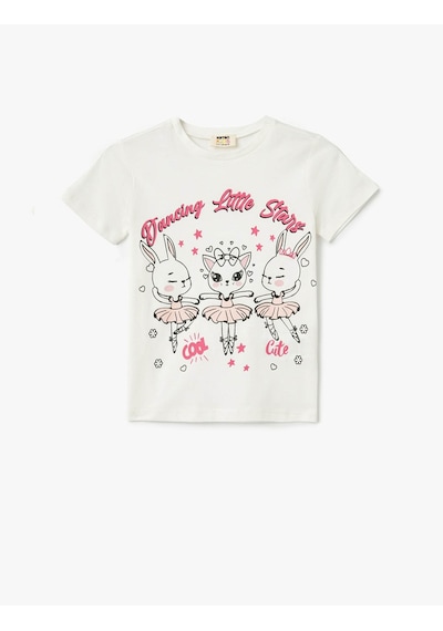 Koton Ekru Kız Çocuk T-shirt 5skg10109ak Ekru