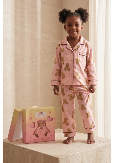Katia&bony Kız Çocuk Teddy Desenli 3d Kutulu Pijama Takımı Şeftali