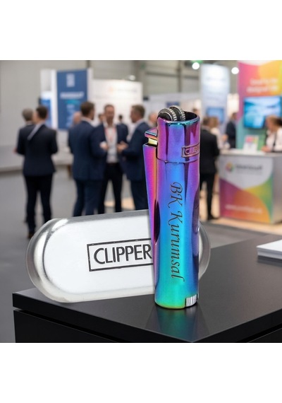 Bk Kurumsal Firma İsimli Mix-ıcy Clipper Çakmak 10 Adet Metal Gövdeli Hediye Kutulu Çok Renkli