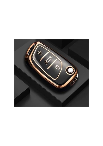 Autohan Keys Lüx Citroen Peugeot Anahtar Kılıfı, Siyah-gold Renk, C1 C2 C3 C4 C5 306 407 807 Ds Standart