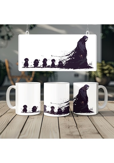 Spooky Hayalet Ailesi Kupa Eğlenceli Halloween Temalı Tasarım Bardak Beyaz