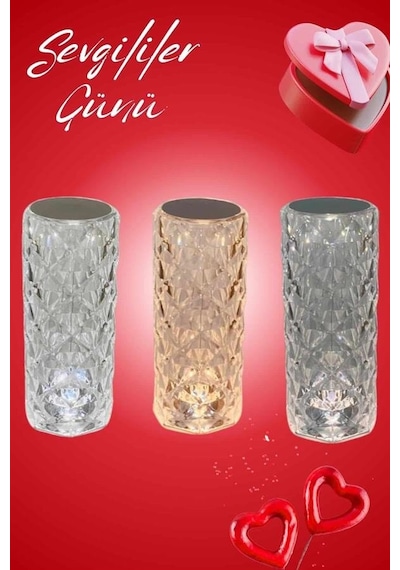 Sevgililer Günü İçin Hediye Kristal Lamba Sevgiliye Hediye Usb Şarjlı Gece Lambası Beyaz