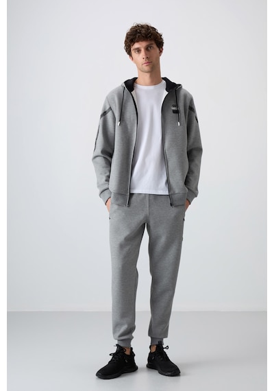 Tommy Life Gri Melanj Pamuklu Kalın Yumuşak Dokulu Comfort Fit Baskılı Erkek Eşofman Takım - 85236 GRİ MELANJ