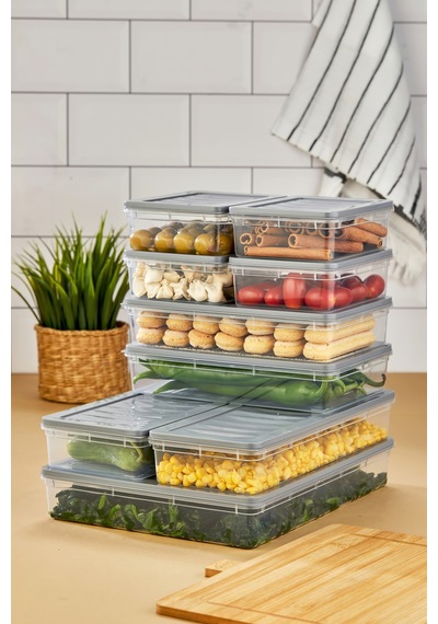 Multi Box 9 Parça 4 Farklı Boy Saklama Kabı Seti - Dondurucu & Mikrodalga Uyumlu Gri