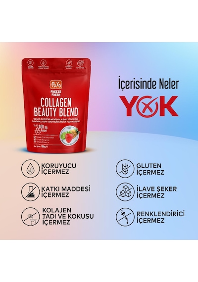 Pol's Freeze Fresh Beauty Blend 100 G, Dondurularak Kurutulmuş Meyve Tozu, Kolajen, İnülin, Yüksek Lif, Manganez
