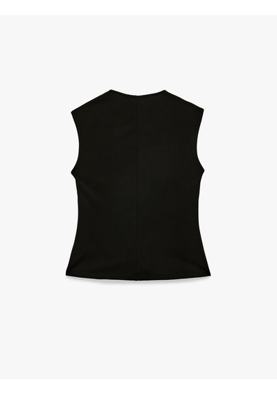Koton Krep Scuba Kumaş Düğmeli Hafif Peplum Kesim Yelek Siyah 6sak30022ek Siyah