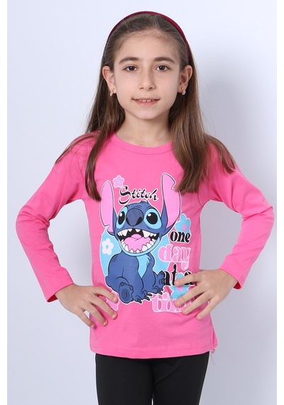 Hçm Kız Çocuk Uzun Kollu Tshirt 4 Mevsim Bisiklet Yaka Karakter Baskılı C34 Pembe