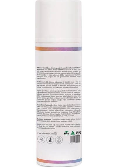 Minela Care Hydrating Mineral Filtreli Renkli Yüz Güneş Kremi SPF50 70 G