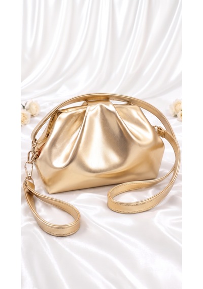 Esvelans Kadın Gold Altın Sarı El Ve Omuz Çapraz Askılı Clutch Bilek Çanta Altın Gold