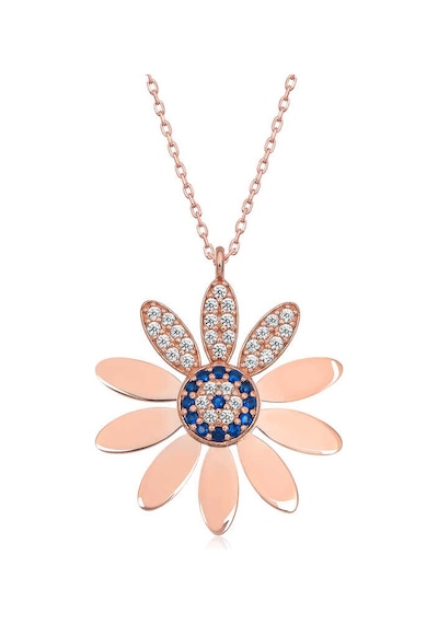 925 Ayar Gümüş Rose Nazarlı Papatya Kadın Gümüş Kolye Rose Gold