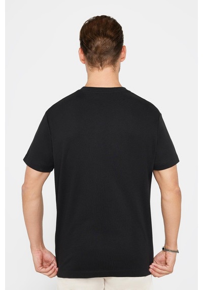 Tudors Unisex Relax Fit Rahat Kesim %100 Pamuk Yumuşak Dokulu Basic Bisiklet Yaka Siyah Tişört-30847 Siyah
