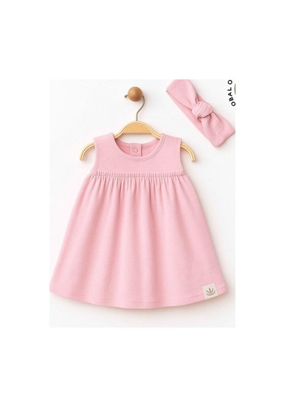 Zekids Kız Bebek Organik Pamuklu Bandanalı Kolsuz Elbise-15906 Pembe