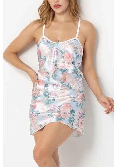 Desenli Sırt Dekolteli Gecelik-209 Desenli L-xl Açık Bej - Beyaz