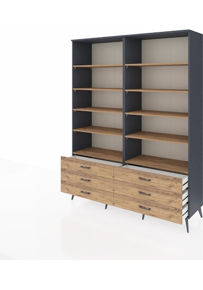 Hyperion Gardrop 10 Raflı 6 Çekmeceli 176x44x221 Antrasit-çam Çam